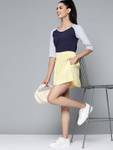 HERE&NOW Women Solid Round Neck Pure Cotton Navy Blue T-Shirt