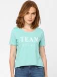 VERO MODA Women Printed Round Neck Pure Cotton Green T-Shirt