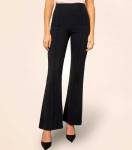 MODERNSSHOP Women Flared Black Cotton Blend Trousers