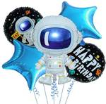 PARTY BREEZE Printed Astronaut Space Theme Foil Balloon Combo For Birthday Party Decorations items Balloon (Blue, Black, Pack of 5)