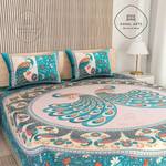 PahalArts Cotton Double Flat 144 TC Jaipuri Prints Bedsheet  (Pack of 1, Dark Green, Light Green, Orange, Beige, Black)