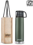 pexpo 1000ml Vacuum Insulated Water Bottle with Jute-bag 24 Hrs Hot and Cold Fererro 1000 ml Flask  (Pack of 1, Green, Steel)