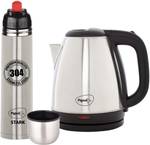 Pigeon 1.5 L Kettle With 1000 ml Stark Flask 1000 ml Flask  (Pack of 2, Silver, Steel)