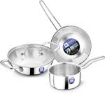 BERGNER BE Essentials Triply 4 Pcs Set of 22cm Kadai, 22cm Frypan, 14cm Saucepan – Induction Bottom Cookware Set  (Triply, 4 – Piece)