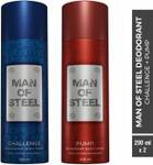 DENVER Combo of Man Of Steel Challenge + Pump Long lasting Deodorant Spray – For Men  (400 ml, Pack of 2)