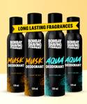 BOMBAY SHAVING COMPANY Fresh Aqua & Intense Musk 120mlx4 Combo Deodorant Luxury Long Lasting Fragrance Deodorant Spray – For Men & Women (480 ml, Pack of 4)