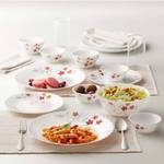 Larah by Borosil Pack of 44 Opalware Rosalie Dinner Set  (White, Red, Microwave Safe)