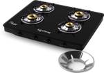 Lifelong Gas Stove with Toughened Glass Top | High-Efficiency Burners & Anti-Skid Legs Glass Manual Gas Stove  (4 Burners)