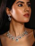 Priyaasi Brass Silver Green Jewellery Set