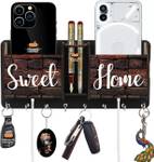 Heritagecrafts Designer Sweet home Wooden 2 Pocket Mobile and Pen holder 8 Hooks Wood Key Holder