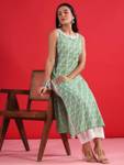 KHUSMITA FASHION Women Printed Cotton Rayon A-line Kurta  (Green)