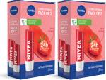 NIVEA Strawberry Fruity Shine Lip Balm Strawberry Pack of 4 Strawberry  (Pack of: 4, 19.2 g)