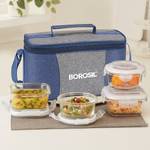 BOROSIL Alora Universal Glass Lunchbox, 4 pc Set (320 ml x 2 + 240 ml x 2) 4 Containers Lunch Box  (1120 ml)