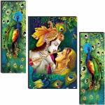 saf Radha Krishna UV Textured Self Adeshive Digital Reprint 18 inch x 12 inch Painting  (Without Frame, Pack of 3)