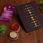 AKV Designer AKVRAKHIP3S1 Pearl Rakhi, Greeting Card, Chawal Roli Pack Set  (Rakhi Pack of 10, Greeting Card, Roli Chawal)