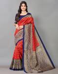 Samah Printed, Geometric Print, Embellished Bhagalpuri Silk Blend, Cotton Silk Saree  (Red, Dark Blue)