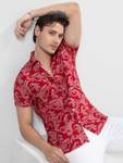 Snitch Men Printed Casual Red, Pink Shirt