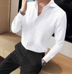 PRINCYTEXTILE Men Slim Fit Self Design Spread Collar Casual Shirt