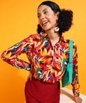 POPWINGS Women Printed Casual Red Shirt