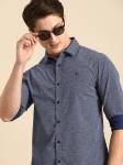 BEING HUMAN Men Solid Casual Blue Shirt