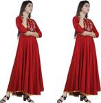 Wasma Fashion Pack of 2 Women Embroidered Viscose Rayon Anarkali Kurta  (Maroon)