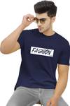 TRIPR Men Printed Round Neck Cotton Blend Navy Blue T-Shirt