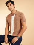 French Connection Men Colorblock Polo Neck Pure Cotton Brown T-Shirt