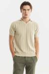 Snitch Striped Men Polo Neck Beige T-Shirt