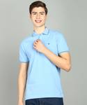 Raymond Solid Men Polo Neck Blue T-Shirt