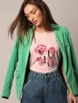 VERO MODA Printed, Typography Women Round Neck Pink T-Shirt