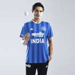 ADIDAS India T20 International Cricket Fan Jersey Men Striped V Neck Polyester Blue T-Shirt