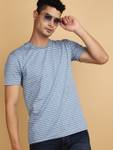 V-MART Striped Men Round Neck Blue T-Shirt