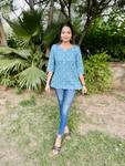 STYLE GRID Casual Regular Sleeves Printed Women Light Blue, Blue, White Top