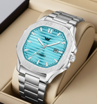 ABREXO Abx4568-Sky Blue Nautilus Date Working Square Blue Dial Silver Quartz Mechanism Watch For Boys Analog Watch  - For Men