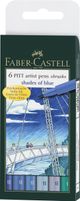 FABER-CASTELL India Ink Pitt Artist “B” Blue Brush Pens (Set of 6, Multicolor)