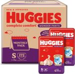 Huggies Complete Comfort Wonder Pants, India’s Fastest Absorbing Diaper | Pant Diapers – S (172 Pieces)