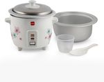 Cello Iris Rice Cooker with Single Bowl | Trivet Plate | Electric Rice Cooker with Steaming Feature (0.6 L, White)