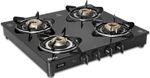 Glen Crystal LPG Gas Stove 4 Burner | 360 Revolving Nozzle|Glass top|2 Year Warranty Glass Automatic Gas Stove (4 Burners)