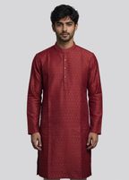 Punya Self Design Jacquard Straight Kurta for Men (Maroon)
