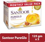SANTOOR PureGlo Glycerine Bathing Bar Soap with Almond Oil for Nourished & Glowing Skin (3 x 125 g)