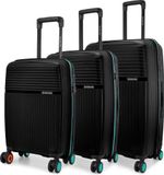 NASHER MILES Hard Body Set of 3 Luggage 8 Wheels – Phuket Luggage Set 3 (S, M, L) Travel Trolley with Wet Pouch & Shoe Bag – Black, Teal