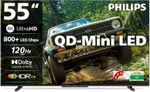 PHILIPS 138 cm (55 inch) Ultra HD (4K) Mini LED Smart Google TV 2025 Edition with Local Dimming Dolby Vision & HDR10+ 36W Dolby Atmos 120Hz Game Accelerator Filmmaker Mode Wider Colour Gamut Ultra Narrow Bezel 2GB RAM + 32 GB Storage (55MLED610/94)