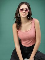 RIGO Casual Sleeveless Solid Women Pink Top