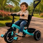 Little Olive Premium Kids Tricycle with Parent Handle, Safety Belt & Storage Basket Tricycle (Light Blue)