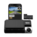 Qubo Smart Dashcam Pro 3K + Rear Dashboard, In-car Camera System (2 Camera, Front: 2592 x 1944p (3K UHD), Rear: 1920 x 1080p (Full HD))