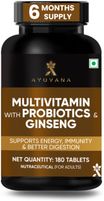 Ayuvana Multivitamin with Probiotics & Ginseng | Supports Energy, Heart & Digestion (180 Tablets)
