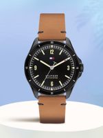 Tommy Hilfiger Black Dial Brown Leather Strap Analog Watch  – For Men NETH1791901W,TH1791901W,NTTH1791901W,NTTH1791906
