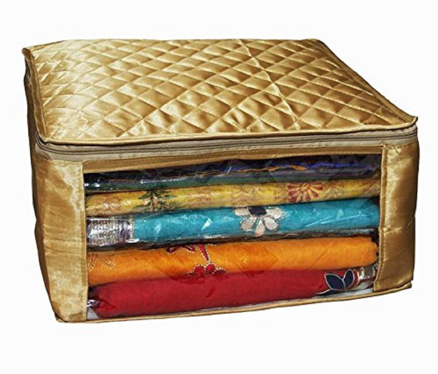 Image of KUBER INDUSTRIES Designer Saree Cover Large Size In Golden Satin Material With Capacity of upto 15 Sarees (Wedding Gift) KISC01 SCKISCG01 (Golden)