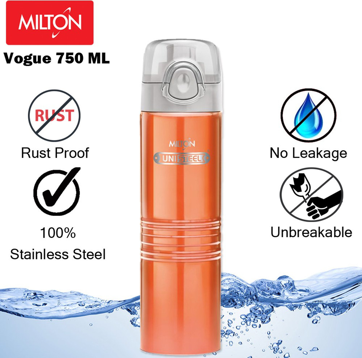 Image of MILTON VOE 750 750 ml Stainless Steel Bottle (Pack of 1, Orange)