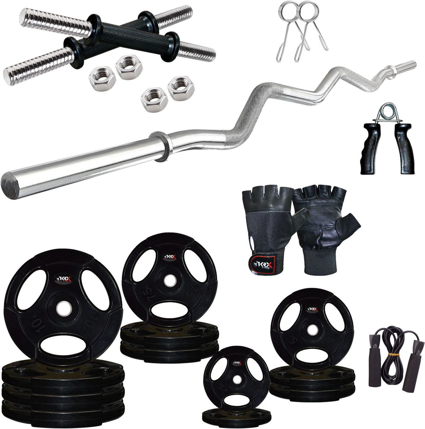 Image of KRX 25 kg Professional Combo 3-WB with Metal Integrated Rubber Plates Home Gym Combo